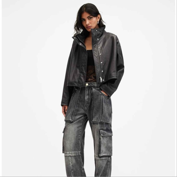 NWT Allsaints Ryder Funnel Neck Leather Jacket XS - Picture 3 of 4